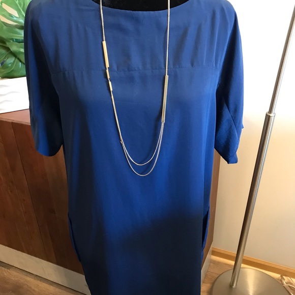 Zara Classic Shift Blue Dress with Pockets - Picture 6 of 13